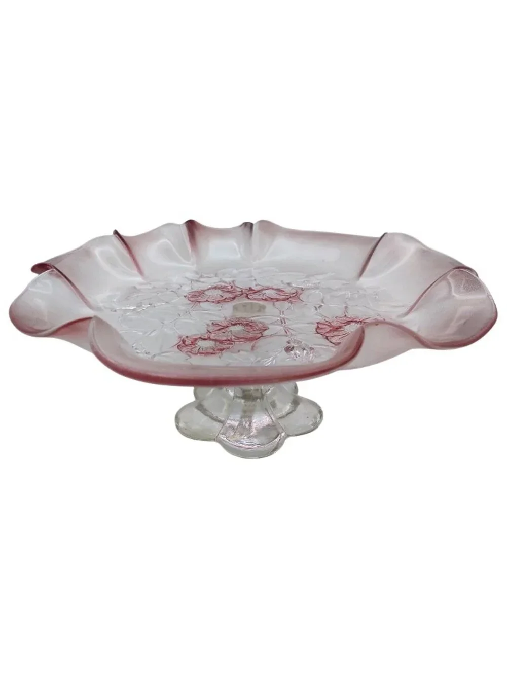 Mikasa Rosella Crystal Cake Stand Pedestal Floral Walther West Germany Vintage